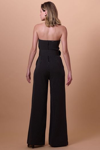 Macacão Longo Feminino Risca de Giz Smk Preto PP / Preto