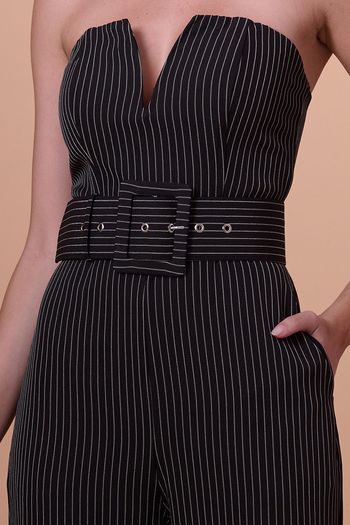 Macacão Longo Feminino Risca de Giz Smk Preto PP / Preto