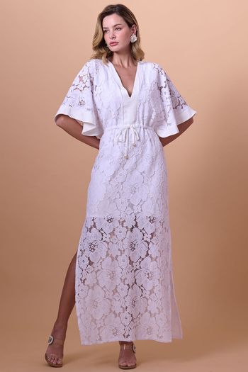 Vestido Kimono Longo Rendado Smk Off White PP / Off White