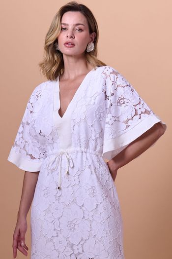 Vestido Kimono Longo Rendado Smk Off White PP / Off White