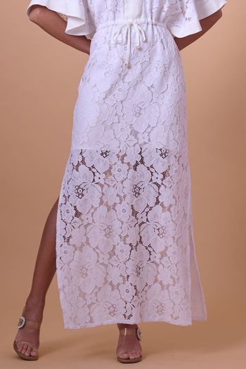 Vestido Kimono Longo Rendado Smk Off White PP / Off White