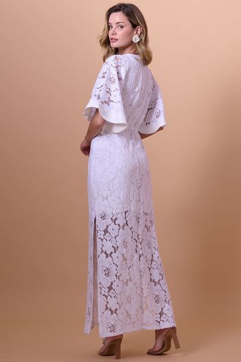Vestido Kimono Longo Rendado Smk Off White PP / Off White