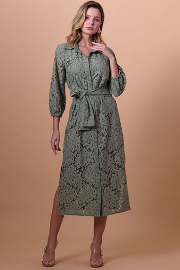 Vestido Midi Rendado Manga 3/4 Smk Verde PP / Verde