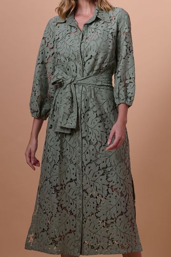 Vestido Midi Rendado Manga 3/4 Smk Verde PP / Verde