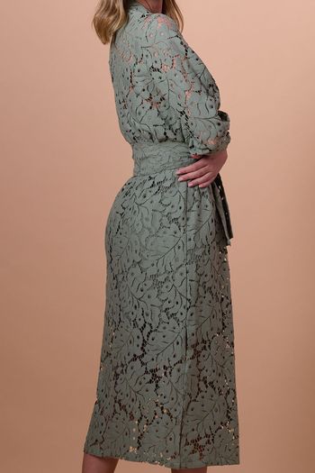 Vestido Midi Rendado Manga 3/4 Smk Verde PP / Verde