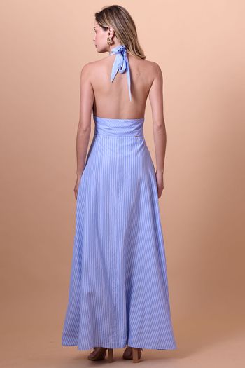 Vestido Longo Frente Única Tricoline Smk Azul Medio PP / Azul Medio
