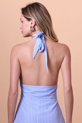 Vestido Longo Frente Única Tricoline Smk Azul Medio PP / Azul Medio