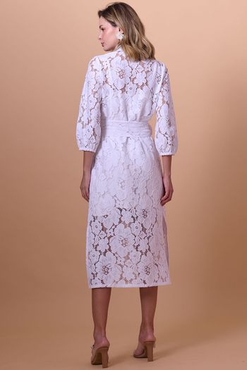 Vestido Midi Rendado Manga 3/4 Smk Off White PP / Off White