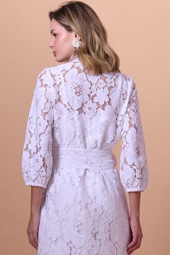 Vestido Midi Rendado Manga 3/4 Smk Off White PP / Off White