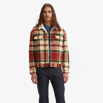 Jaqueta Levi's Plaid Sherpa Trucker Vermelha Xadrez G