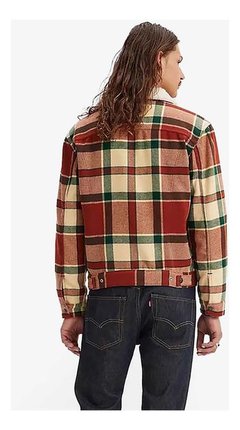 Jaqueta Levi's Plaid Sherpa Trucker Vermelha Xadrez G
