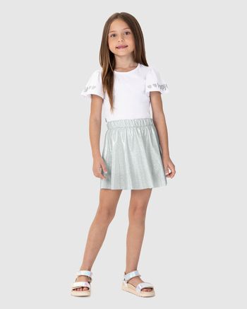 Conjunto Infantil Menina Saia Em Malha Metalizada Malwee Kids 10 / Branco