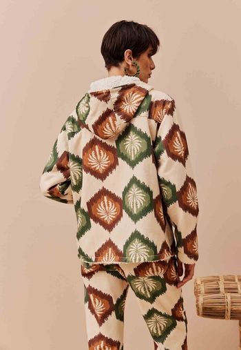 Parka Dublada Sherpa Estampada Andina P / Verde escuro