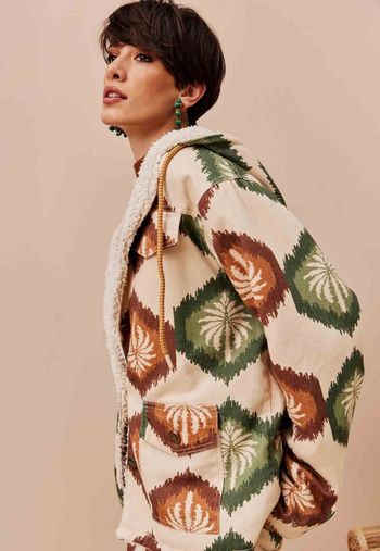 Parka Dublada Sherpa Estampada Andina P / Verde escuro