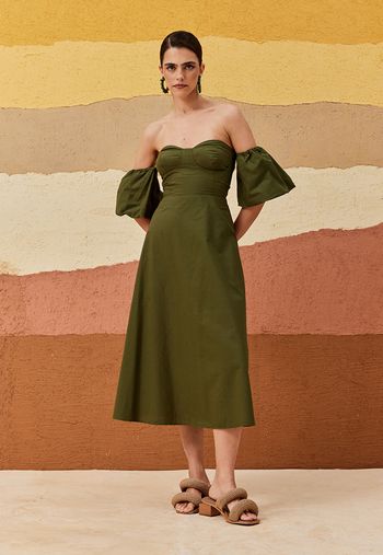Vestido Tomara que Caia Manga Balonê M / Verde escuro