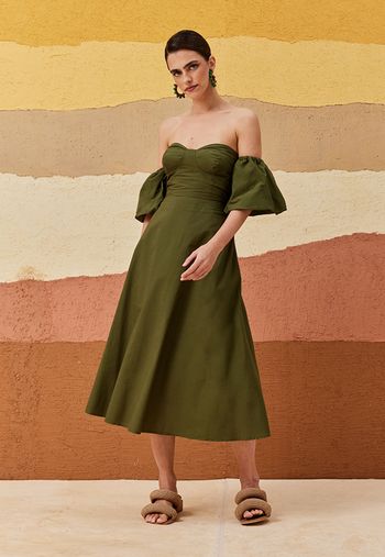 Vestido Tomara que Caia Manga Balonê M / Verde escuro