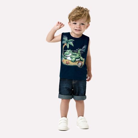 Regata Infantil Menino Jacaré Kyly Meia Malha Algodão Azul Escuro