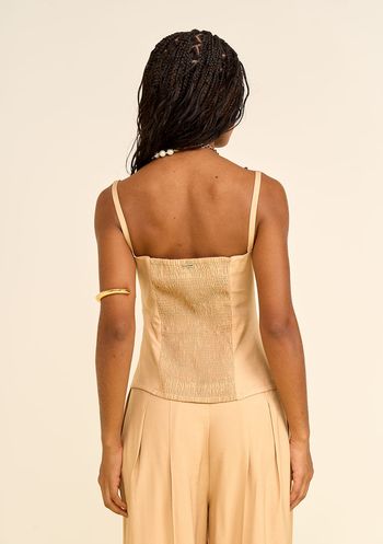 Regata Zinco Ajustada Decote Quadrado Cropped Bege PP / Bege