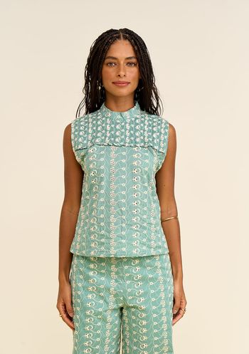 Blusa Zinco Solta Decote Careca Manga Curta Padrão Verde P / Verde