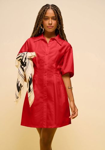 Vestido Zinco Solto Gola Clássica Manga 3 Quartos Curto Vermelho PP / Vermelho