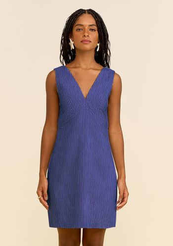 Vestido Zinco Ajustado Decote V Sem Manga Curto Azul PP / Azul