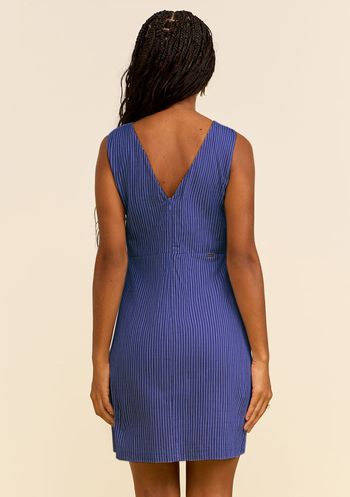 Vestido Zinco Ajustado Decote V Sem Manga Curto Azul PP / Azul