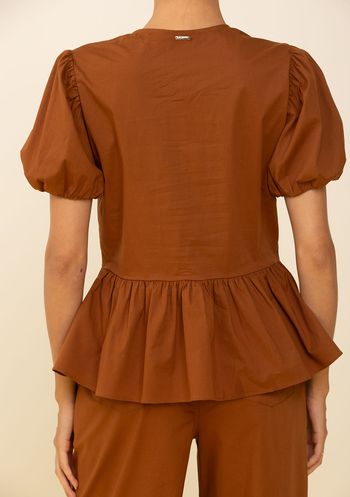 Blusa Zinco Ajustada Decote V Manga Curta Padrão Marrom P / Marrom