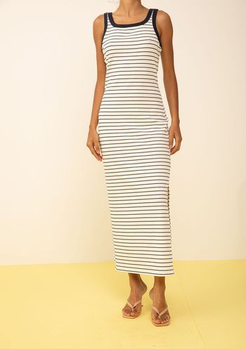 Vestido Zinco Ajustado Decote Reto Com Alça Midi Off White PP / Off White