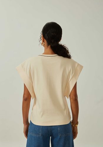 Blusa Maria.Valentina Solta Decote Careca Manga Curta Padrão Bege PP / Bege