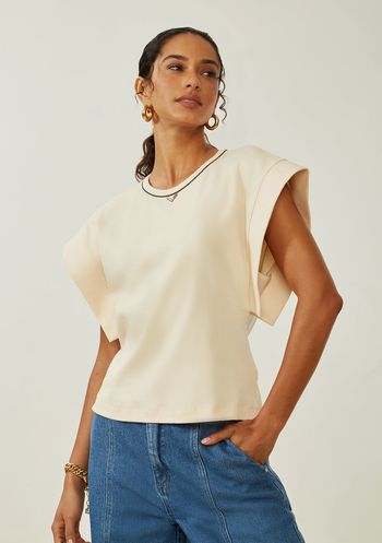 Blusa Maria.Valentina Solta Decote Careca Manga Curta Padrão Bege PP / Bege