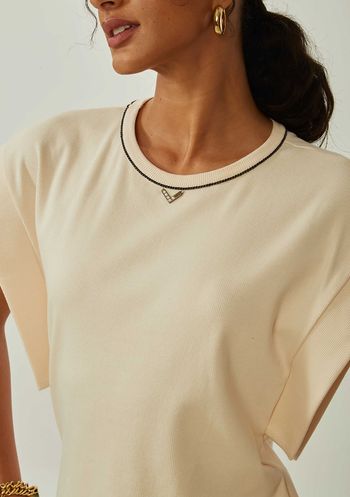 Blusa Maria.Valentina Solta Decote Careca Manga Curta Padrão Bege PP / Bege