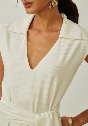 Vestido Maria.Valentina Solto Decote V Sem Manga Midi Off White PP / Off White