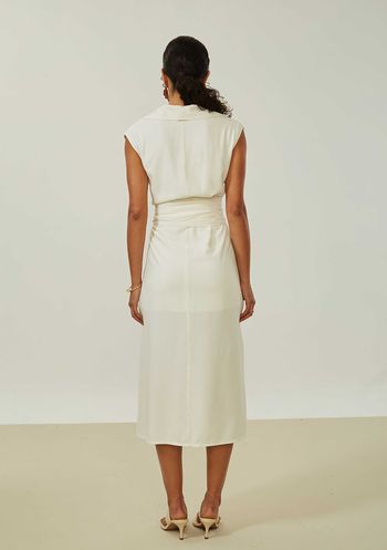 Vestido Maria.Valentina Solto Decote V Sem Manga Midi Off White PP / Off White