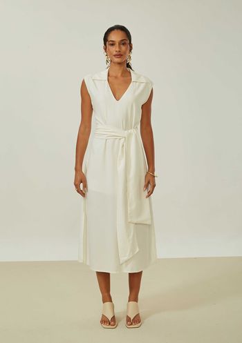 Vestido Maria.Valentina Solto Decote V Sem Manga Midi Off White PP / Off White