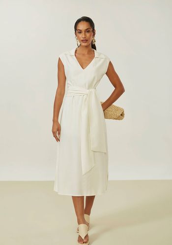 Vestido Maria.Valentina Solto Decote V Sem Manga Midi Off White PP / Off White