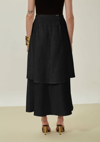 Saia Maria.Valentina Evasê Alta Longa Preto PP / Preto