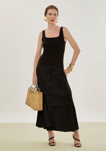 Saia Maria.Valentina Evasê Alta Longa Preto PP / Preto