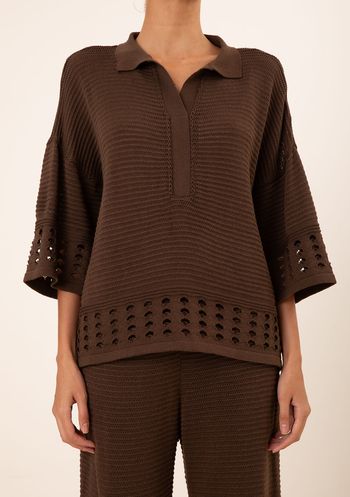 Camisa Maria.Valentina Oversized Gola Tradicional Manga Curta Padrão Marrom PP / Marrom