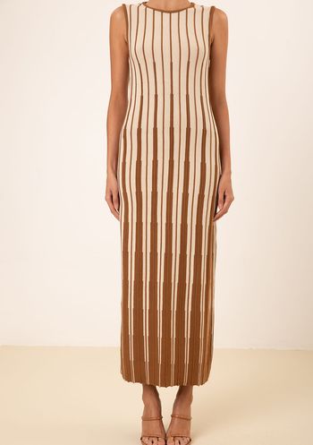 Vestido Maria.Valentina Ajustado Decote Careca Sem Manga Longo Marrom PP / Marrom