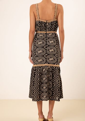 Vestido Maria.Valentina Ajustado Decote Reto Com Alça Midi Preto P / Preto