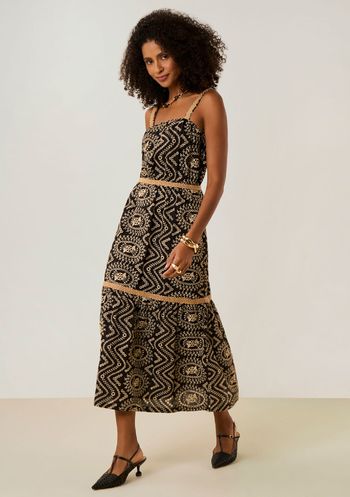 Vestido Maria.Valentina Ajustado Decote Reto Com Alça Midi Preto P / Preto