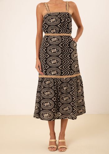 Vestido Maria.Valentina Ajustado Decote Reto Com Alça Midi Preto P / Preto