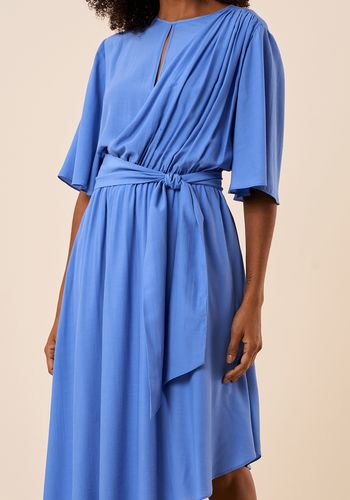 Vestido Maria.Valentina Ajustado Decote Careca Manga Curta Midi Azul PP / Azul