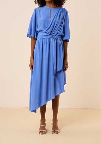 Vestido Maria.Valentina Ajustado Decote Careca Manga Curta Midi Azul PP / Azul