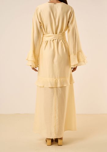 Vestido Maria.Valentina Solto Decote V Manga Longa Longo Amarelo PP / Amarelo