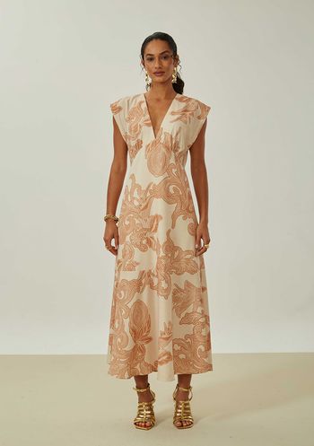 Vestido Maria.Valentina Solto Decote V Manga Curta Midi Off White PP / Off White