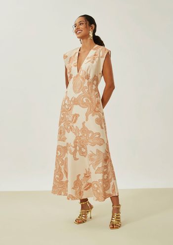 Vestido Maria.Valentina Solto Decote V Manga Curta Midi Off White PP / Off White