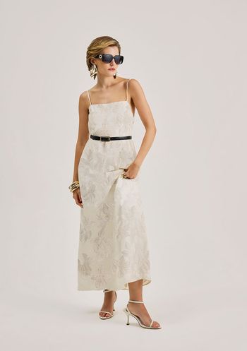 Vestido Iódice Solto Decote Careca Sem Manga Midi Off White P / Off White