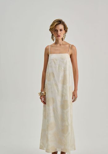 Vestido Iódice Solto Decote Careca Sem Manga Midi Off White P / Off White