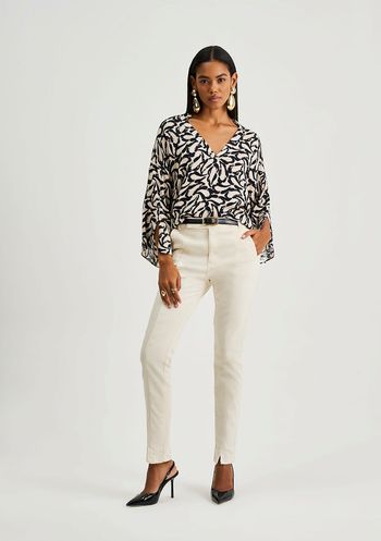 Camisa Iódice Solta Decote V Manga Longa Alongada Preto PP / preto